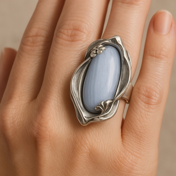 Carolyn Pollack .925 Blue Lace Agate Calla Lily Ring – Sculptural Artisan #337 - Picture 4 of 12